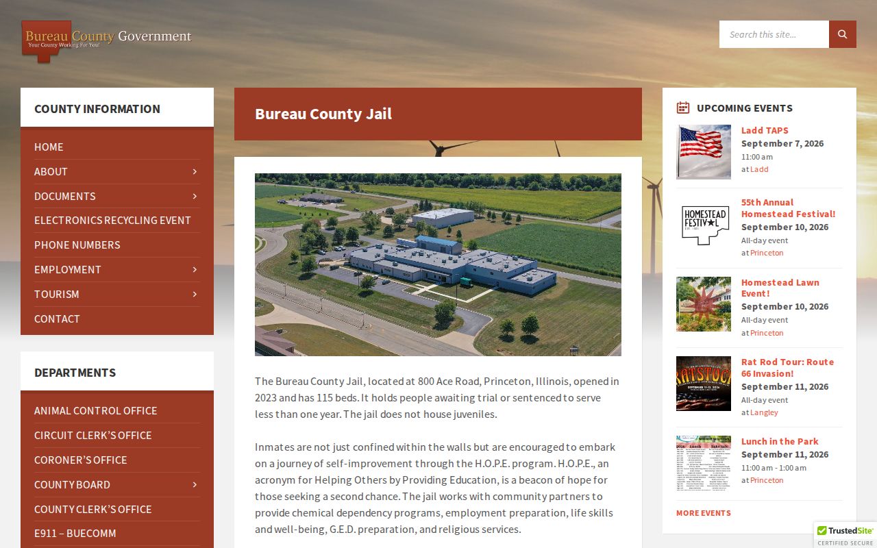 Bureau County Jail page used to check same-day arrest custody contacts