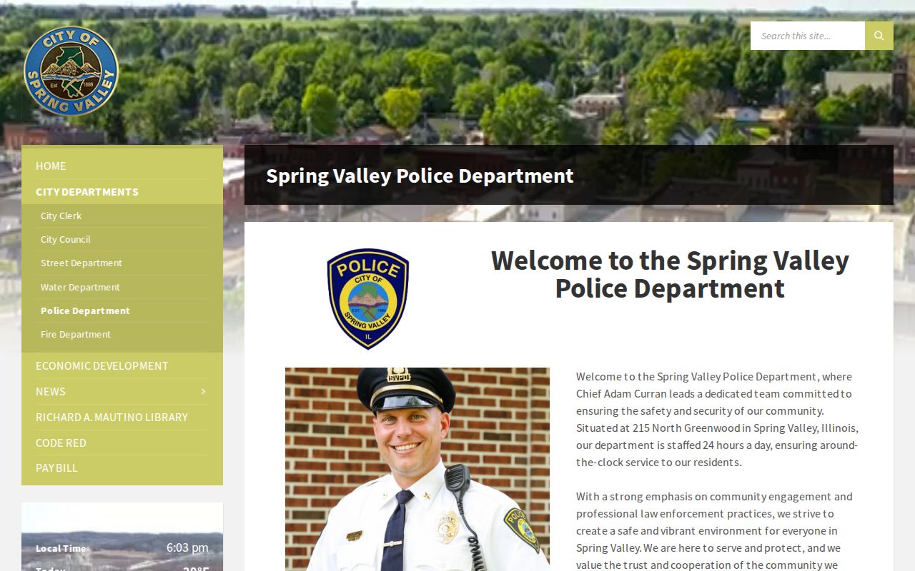 Official Spring Valley Police Department page with contact and staffing information