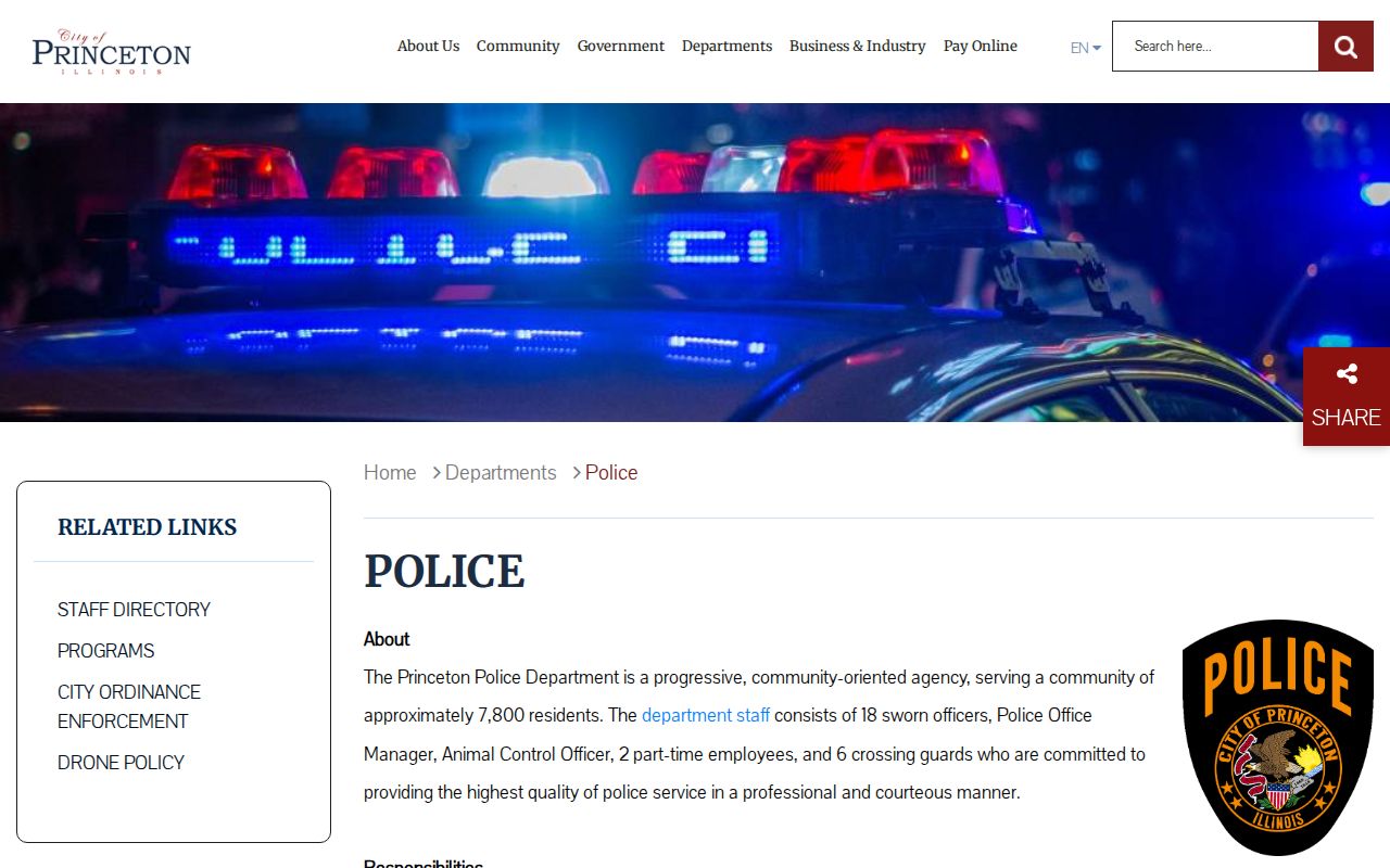 Official Princeton Police Department page with agency contact information