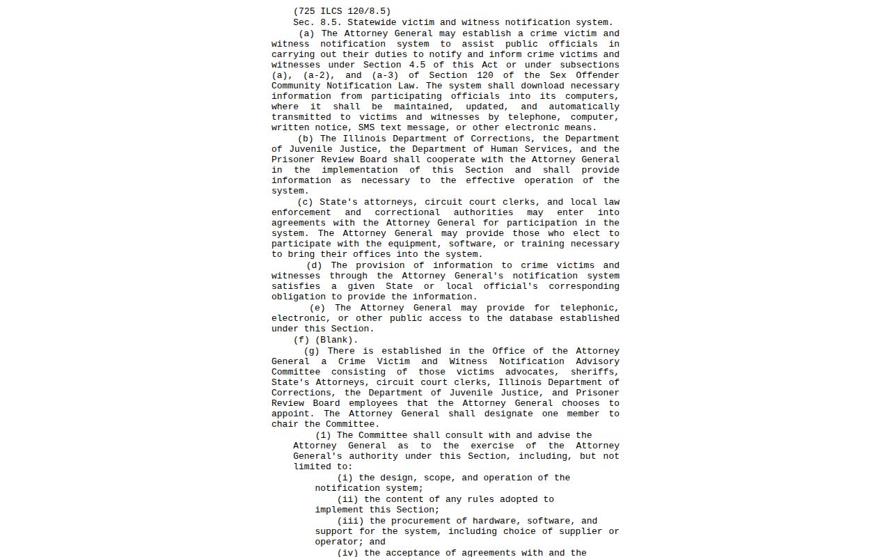 Illinois notification authority for Bureau County VINE arrest alerts