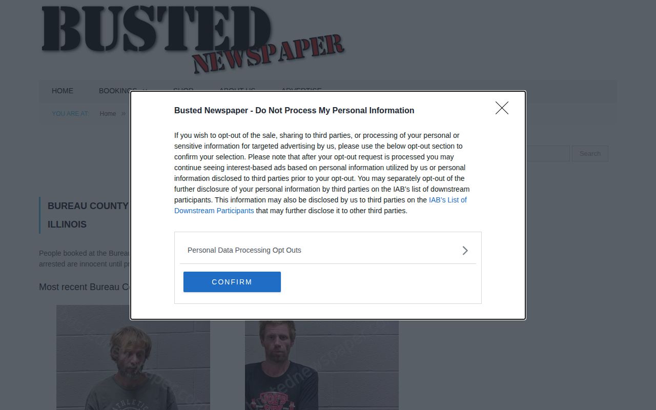 Unofficial paginated Bureau County arrest and booking report archive
